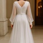 Işıltılı Kuşaklı Şifon Abiye Davet Elbisesi – V Yaka, Taşlı, Maxi Boy, Tül Katmanlı Zarif Model