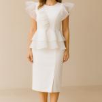 Kısa Kollu Çiçek Desenli Dantel Beyaz Günlük Midi Elbise