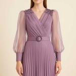 piliseli omuzu taşlı organze tül abiye 7374