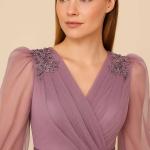 piliseli omuzu taşlı organze tül abiye 7374