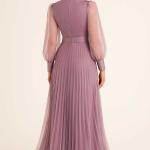 piliseli omuzu taşlı organze tül abiye 7374