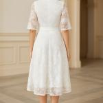 Kemerli Yarım Kol Transparan Dantel Çiçek Desenli Detaylı Midi Elbise