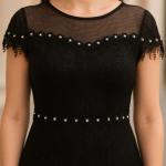 Uzun Kollu Dantel Detaylı Piliseli Şifon Abiye Elbise