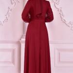 Payet Detaylı Tül Tesettür Abiye Elbise – Hakim Yaka, Uzun Kol, Kuşaklı